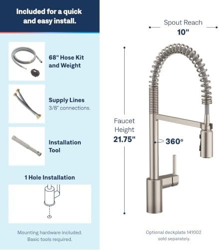Moen Align Spot Resist Stainless Pulldown Kitchen Faucet, Single Hole, Modern Spring Style with Pre-Rinse and Power Boost Pull Down Sprayer, Easy Installation, 5923SRS - Image 4