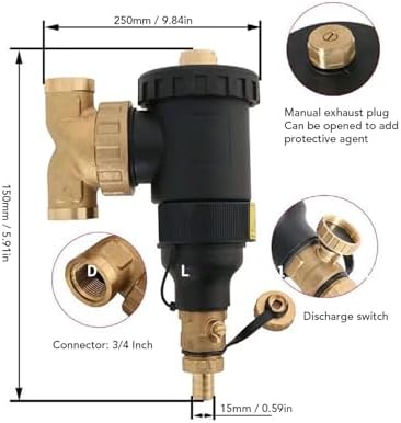 Magnetic Boiler Filter, High Performance Brass Wall Mounted HVAC System Filter with 5μm Accuracy for Central Heating and Floor Heating Systems - Image 3
