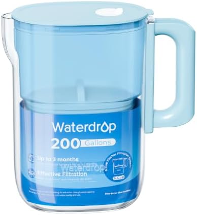 Waterdrop PT-12B-H Small 6-Cup Water Filter Pitcher for Mini Fridge, Blue by Waterdrop