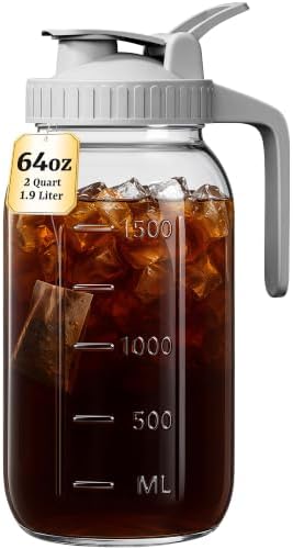 64 oz Mason Jar Pitcher, Glass Pitcher with Lid for Sun Tea & Iced Tea by OneDream