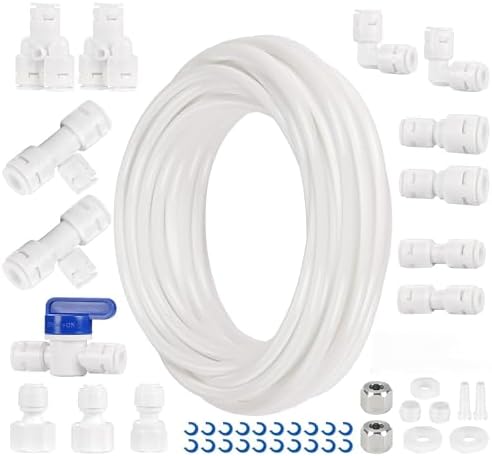 Refrigerator Water Line Kit, 39.3 FT Fridge Water Line Kit, 1/4" O.D. Water Tubing Hose with Quick Connect for Fridge Ice Maker R.O. Systems Water Filters Faucet by 1PLUSSELECT