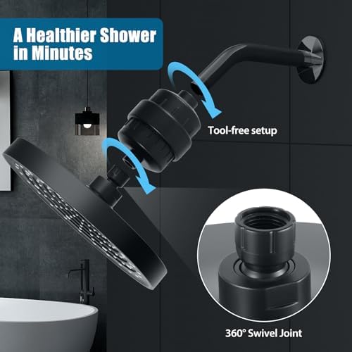 High Pressure Filtered Shower Head Combo with 15-Stage Water Softener Filter Cartridge, Effectively Removes Chlorine & Heavy Metals from Hard Water, Revitalizes Dry Skin and Adds Shine to Hair（Black） - Image 5
