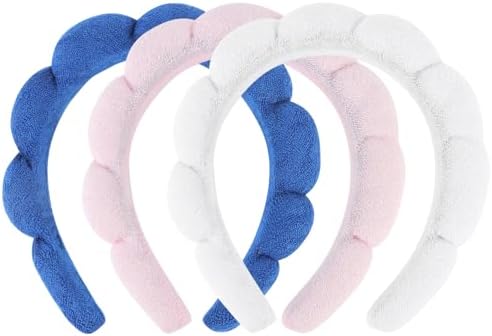 3 Pack Spa Headbands for Washing Face, Skincare & Makeup, Terry Cloth Headbands with Puffy Cloud Design, One Size Fits Most, Comfortable & Durable by ACO-UINT