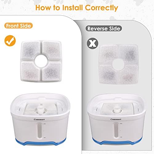 Comsmart Pet Fountain Filter Set, 3 Triple Filtration System Replacement Cat Water Fountain Filters for Square 84oz/2.5L Automatic Pet Fountain Cat Water Fountain (Pack of 8) - Image 5