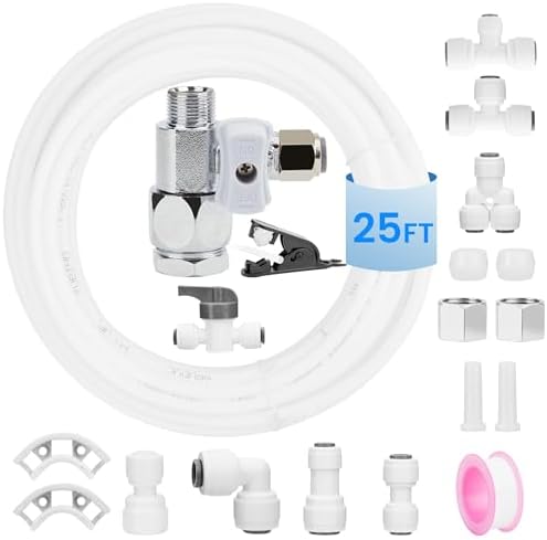 Refrigerator Water Line Kit Connection and 25FT 1/4" OD Tubing with Inlet Adapter Quick Connect for Refrigerator Ice Maker RO System Water Purifier Faucet by USEAMIE