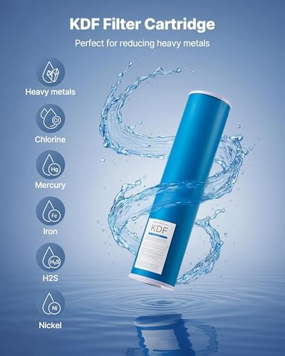 VEVOR KDF Whole House Water Filter, 20 x 4.5 Inch Universal Fit Cartridge, 100,000 Gal Capacity, Coconut Shell GAC + Copper Zinc Alloy, Reduces Heavy Metals, Chlorine, Bad Taste & Odor - Image 2