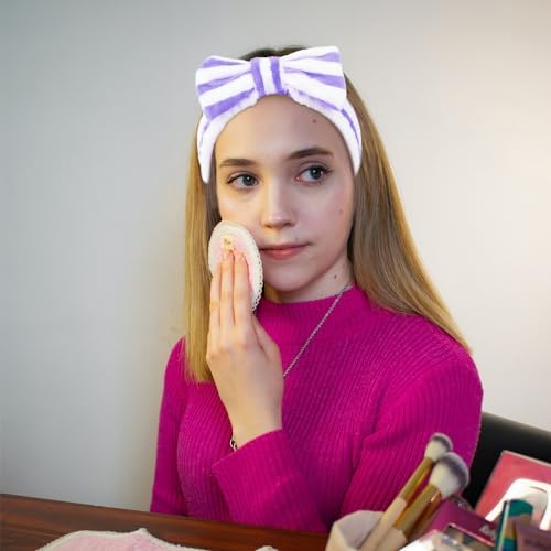 Ondder 8 Pcs Spa Terry Cloth Headbands for Skincare, Makeup, Face Wash - Cute Hair Bands with Bow for Women - Image 3