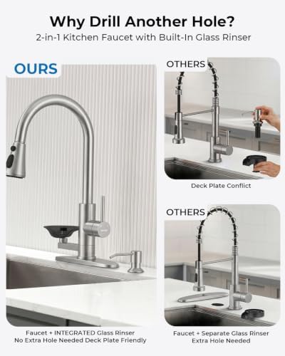 Kitchen Faucet with Glass Rinser, Pull Down Sparyer, 3 Water Modes - Image 7