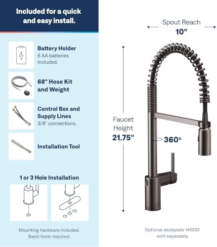 Moen Align Spring Touchless Kitchen Faucet, Black Stainless, 5923EWBLS - Image 3