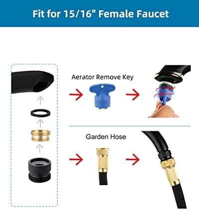 Hibbent Faucet to Garden Hose Adapter Kit, Female to Male Sink Brass Garden Hose Attachment with Washer & Aerator Key, Matte Black - Image 4