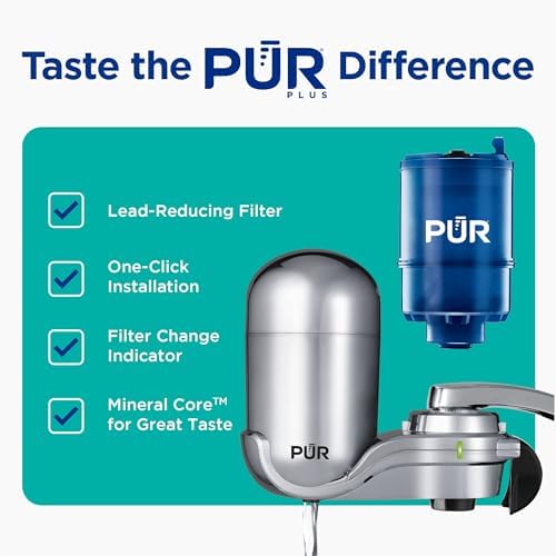 PUR Plus Vertical Faucet Mount Water Filtration System, Lead-Reducing Filter, Great-Tasting, Easy Install, Lasts 100 Gallons, Faucet Water Filter, Compatible with Sinks with External Aerators, Chrome - Image 2