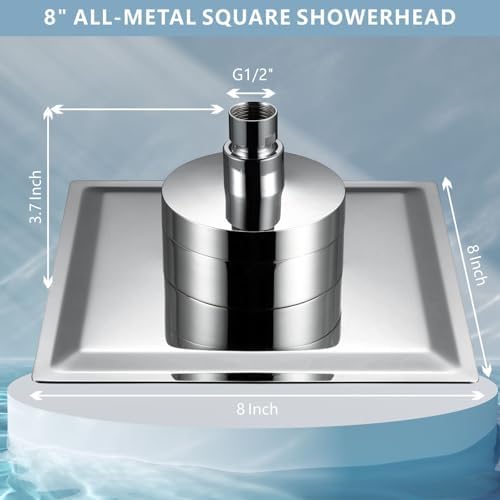 High Pressure Rain Shower Head with Filtered - 8" All Metal Square Showerhead Filter for Remove Chlorine and Harmful Substances, Chrome - Image 3