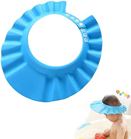 MYUBWTF Blue Baby Shower Cap, Bath Shampoo Cap Hat，Soft Hat Adjustable Visor Cap，Protect your eyes and face from water，Suitable for infants, children and pets from 0 to 12 years old by MYUBWTF