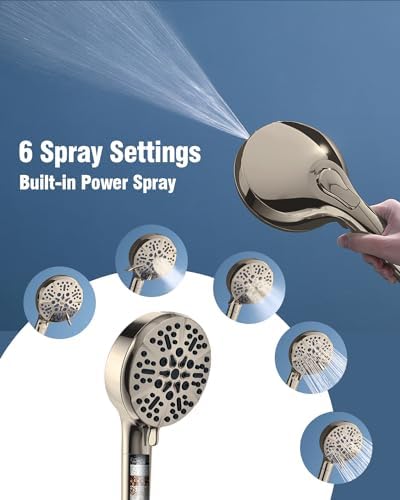 Filtered Shower Head with Handheld Brushed Nickel, BOWGER 6 Modes High Pressure Shower Heads with Power Wash Mode and Hard Water Filter, Detachable Hand Held Showerhead Set with Extra Long Hose - Image 4