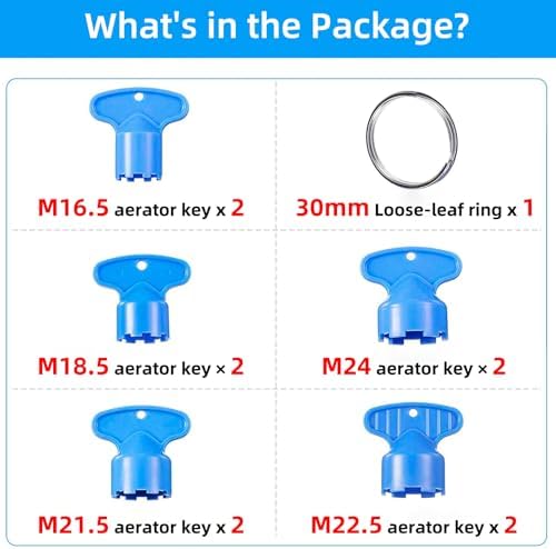 Hibbent 10 Pieces Faucet Aerator Key, Aerator Wrench with a Ring for Easy Storage Removal Wrench Tool for M16.5 M18.5 M21.5 M22.5 M24 5 Set (Pack of 2) - Image 3
