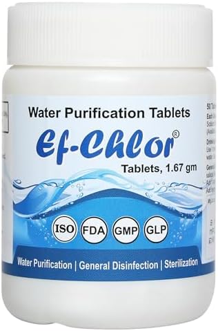 Ef-Chlor Overhead & Underground Water Tank Purification Tablets/Pills 1.67gm Jar of 50 Tablets Having 3 Years Shelf Life 1 Tablet Purifies 132 Gallons Water by Ef-Chlor