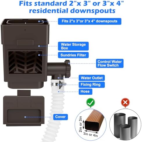 WADEO Rain Barrel Diverter Kit Fits 2''x3'' or 3''x4'' Downspouts Brown - Image 5