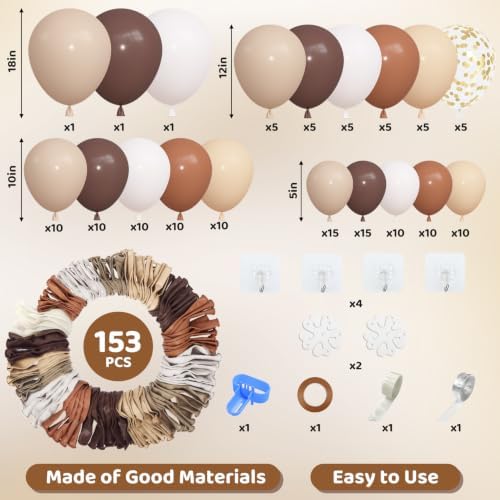 Amandir 153pcs Dark Light Brown Balloon Garland Arch Kit Different Sizes - Image 2
