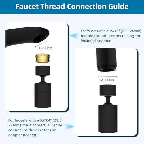 Hibbent NSF/ANSI/CAN 61 Certified Kitchen Faucet Aerator, Matte Black - Image 5