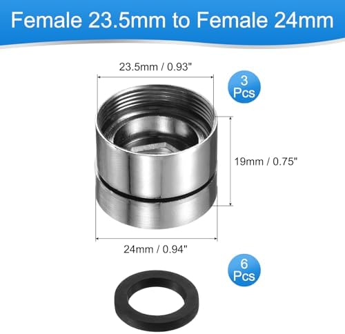 uxcell 3Pcs Faucet Adapter Kit, Female 0.93in to Female 0.94in Kitchen Sink Stainless Steel Tap Aerator Adapter Set to Connect Garden Hose, Water Filter, Standard Hose Diverter - Image 2