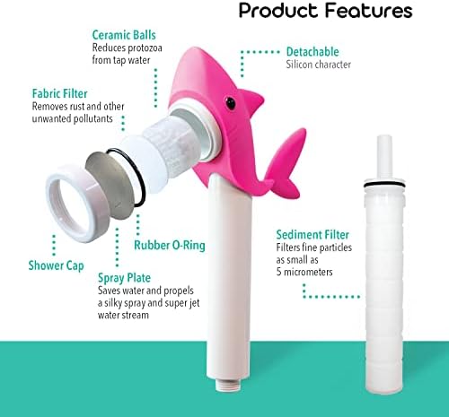 Barumi Livo Filtered Showerhead for Kids Combo Kit | Shark Pink | Children's Handheld Shower Heads with PVC Hose & Shower Holder - Image 4