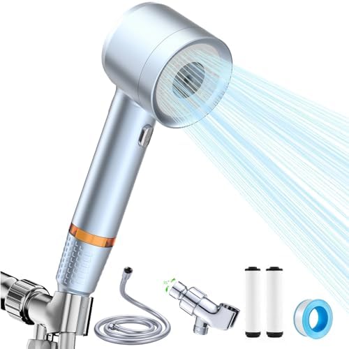 High Pressure Shower Head with Handheld, with Pause Switch 4 Spray Modes Water Saving Showerhead,Showerhead Set with Hose, Bracket and Cotton Filter, (blue) by Pre-TapedMaskingPaper