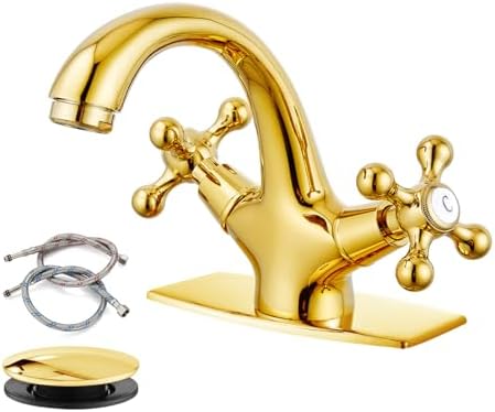 gotonovo Bathroom Sink Faucet 1 Hole Double Cross Handle, Polish Gold by HOME