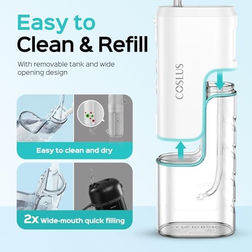 COSLUS T40 Mini Water Flosser for Travel, Portable Compact Design, White - Image 5