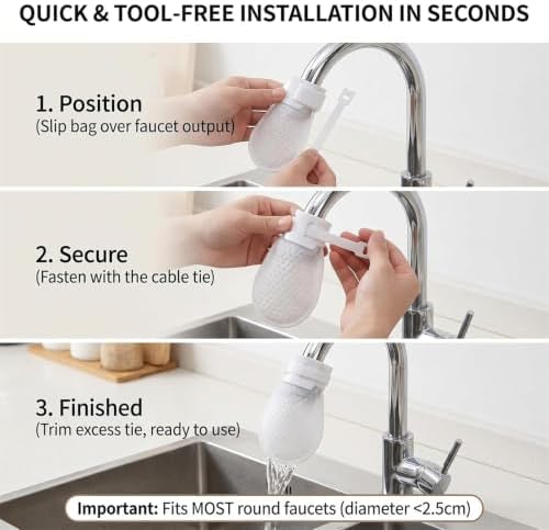 50pcs Universal Faucet Filter Bags, Non-Woven Splash-Proof Sleeves for Kitchen and Bathroom Sinks, Removing Limescale and Sand, Fits Taps with Diameter Within 2.5 cm - Image 7