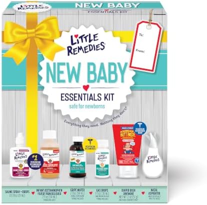 Little Remedies New Baby Essentials Kit with Saline Nasal Spray, Diaper Rash Cream, Gas Relief Drops, Gripe Water & More, Safe for Newborns, Multi-Color by LittleRemedies