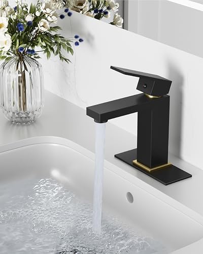 Midanya Bathroom Faucets 1 Hole Single Handle,Matte Black Handle &Gold - Image 2