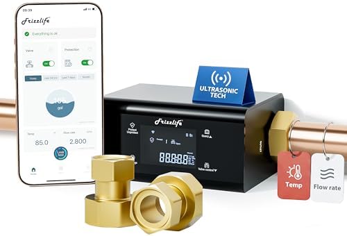 Frizzlife LP365 Smart Water Monitor and Automatic Shutoff - 0.01GPM Ultrasonic Micro Leak Detection, APP Wi-Fi Remote Control, Real-Time Flow/Temp Monitoring, NSF/ANSI 61 & 372 Certified, 1.25" and 1" by FRIZZLIFE