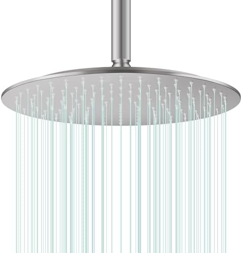 All Metal 12Inch Rain Shower Head - Heavy Duty Stainless Steel, Easy Install, High Water Flow, Ultra-Thin Modern Design for Bathroom (Brushed Nickel) by AULEEND