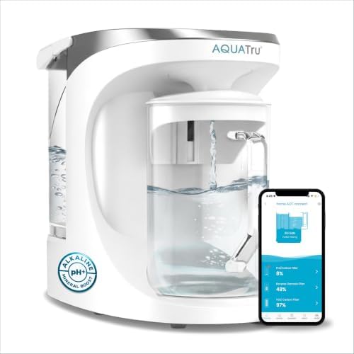 AquaTru Glass Carafe Smart Alkaline Countertop RO Purifier | WiFi Connected 4 Stage RO System | Removes 84 Contaminants Including PFOA & PFOS (PFAS), Lead and Microplastics | Adds Minerals by AQUATRU