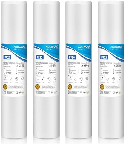 PP20 5 Micron 2.5" x 20" Filter Set – Sediment Replacement Cartridges for Whole House Water Filtration Systems, Universal Standard PP Filters (4, 20 x 2.5) by YourHealthIsOurPriority