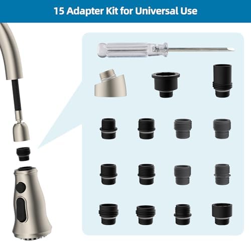 Universal Kitchen Sink Faucet Head, 3 Modes, 15 Adapters, Brushed Nickel - Image 2