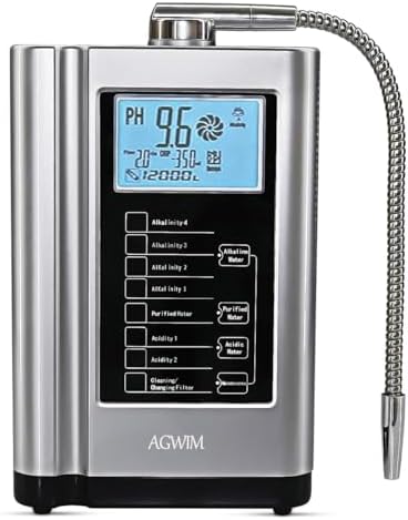 Alkaline Water Ionizer Machine 729, Built-in a Filter, Produces pH 4-10.5 Water, 7 Water Settings, Up to -570mV ORP, 8000L Per Filter, Silver by AGWIM