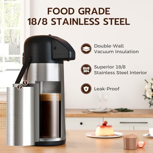 Coffee Carafe for Keeping Hot, 102OZ / 3L Airpot Coffee Dispenser with Pump - Image 2