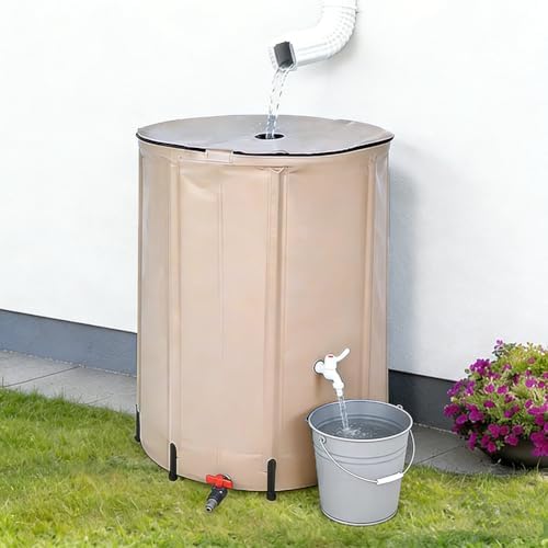 Collapsible Rain Barrel with Zipper Open, Protable Rainwater Collection System Kit, PVC Rain Catcher Barrel for Outdoor Garden Camping,Beige,500L/80x98cm by Unknown