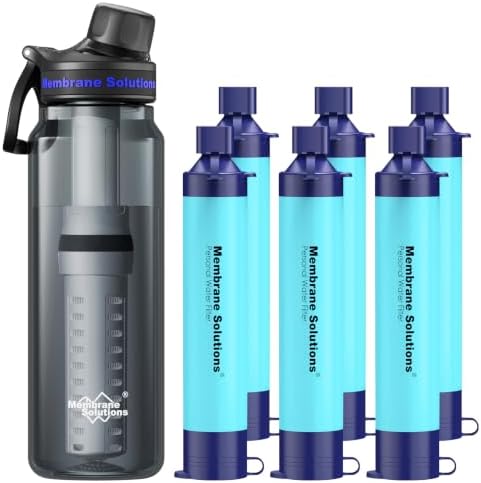 Membrane Solutions Premium Ultra-Filtration Filtered Water Bottle 36Oz, Personal Water Filter Straw S1 NSF/ANSI 42 372 401 Certified, 1320 Gal Capacity, 0.1 Micron, Fits 28mm Bottle, BPA-Free, Surviva by MembraneSolutions