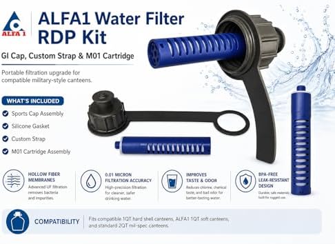 ALFA1 Water Filter C2F Kit with GI Cap, Strap, Cartridge Hollow Fiber Membranes with .01 Micron Filtration Accuracy, BPA-Free Leak-Resistant Cap, Improves Taste & Odor, Camping, Hiking, Emergency Use - Image 5