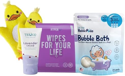 TruKid Bath Baby Essentials, Kids Skincare Set, Toddler Bubble Bath, Lavender Lotion and Body Wipes, Baby Shower Gift Set by TruKid