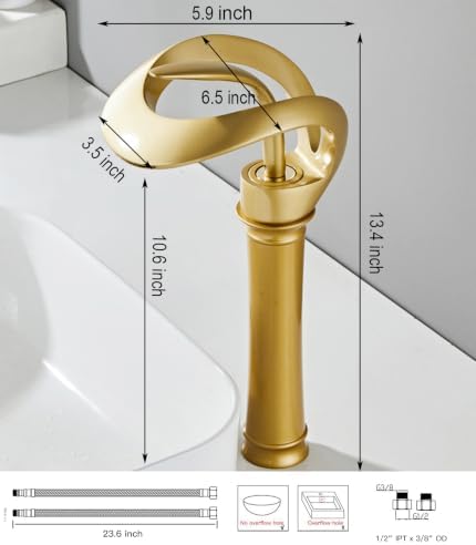 Creative Hollowed Bathroom Faucet Vessel Sink Antique Gold Waterfall Spout - Image 3