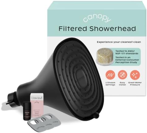 Canopy Filtered Shower Head - High Pressure Shower Head Filter for Hard Water - Shower Filter To Remove Impurities for Healthier Scalp, Skin & Hair - Reduce Dry Skin & Breakage - Black Shower Head by Canopy