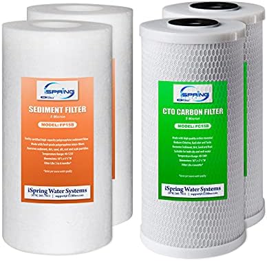 iSpring F4WGB21B Whole House Water Filtration High Capacity Sediment and CTO Carbon Block Water Filter Replacement Cartridge Pack Set for WGB21B, 4.5"x10" by iSpring