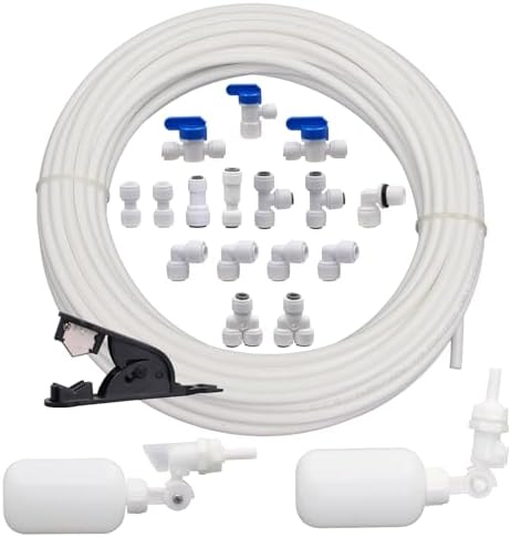 1/4 inch Tube Float Valve Kit Refrigerator Water Line Kit for RO Water Reverse Osmosis System, for Fridge IceMaker RO Systems Water Filter 1/4"O.D, 50 FT Water Tubing+2 float ball valve +16connectors by APlayfulBee