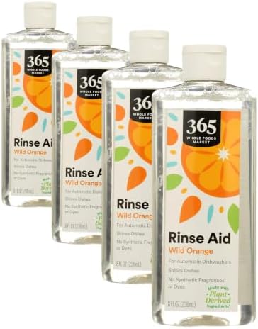 365 by Whole Foods Market, Rinse Aid Dishwasher Automatic Wild Orange, 8 Fl Oz (Pack of 4) by WholeFoodsMarket