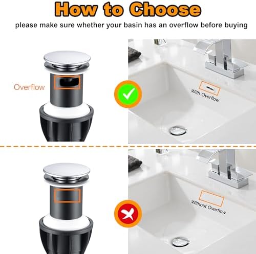 TIORIY Chrome Pop Up Bathroom Sink Drain, with Overflow Plastic Bathroom Sink Stopper for Faucet Vessel, Push Type Bathroom Sink Vanity Assembly with Strainer - Image 3