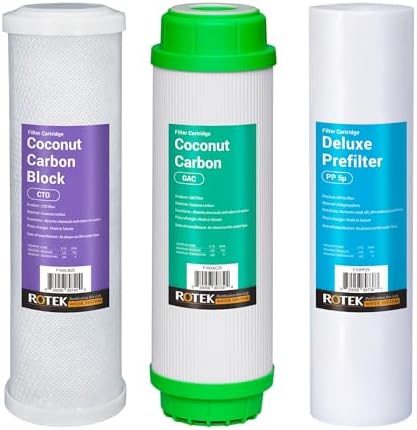 Rotek Water Systems Whole House Water Filtration Set | 3-Stage Water Filter System | 1SED, 1GAC, 1ACB | Clean Water | Sediment, Carbon Block, & Granular Carbon Filter | 1 Year Supply | 20 Inch by RotekWaterSystem