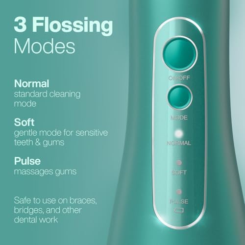 AquaSonic Aqua Flosser PRO - Rechargeable Electric Cordless Water Flosser for Teeth, Gums & Tongue - Waterproof Modern Design, 300ml Large Tank, 3 Modes, 6 Jet Tips, Deluxe Tongue Nozzle - Green - Image 3